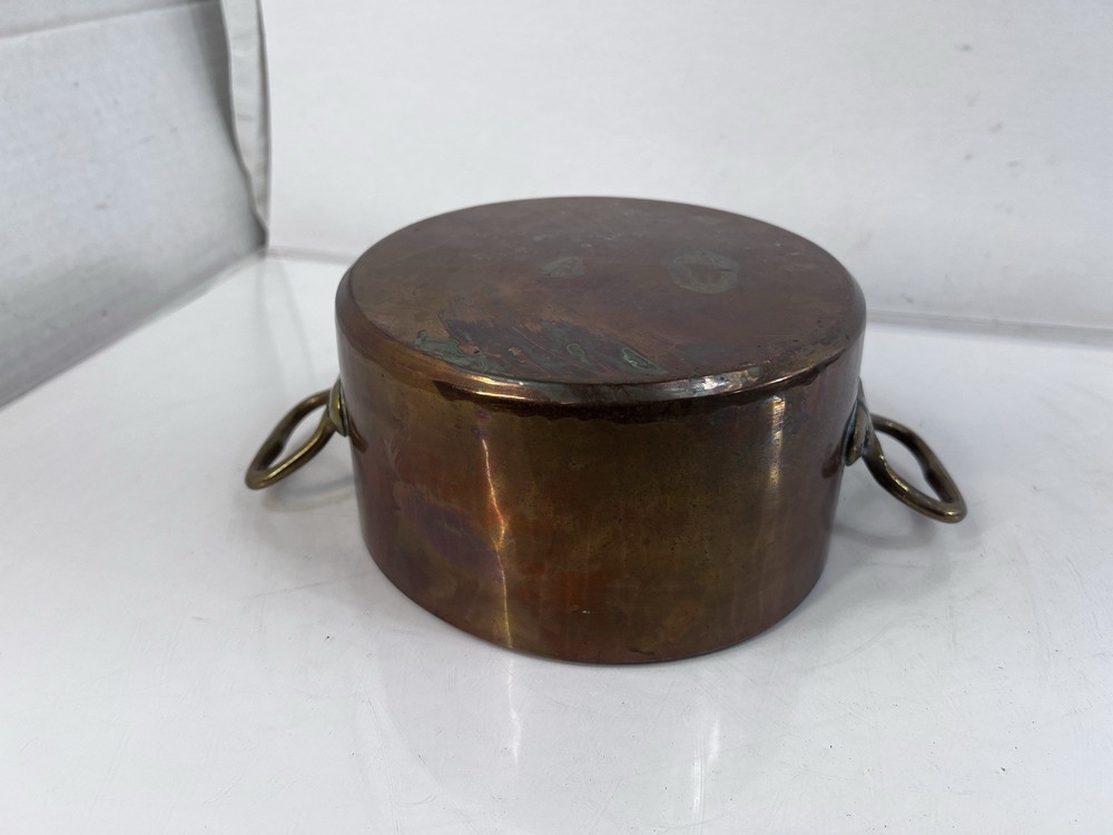 Vintage Solid Copper Stock Pot with Brass Handles Cookware 7x4”