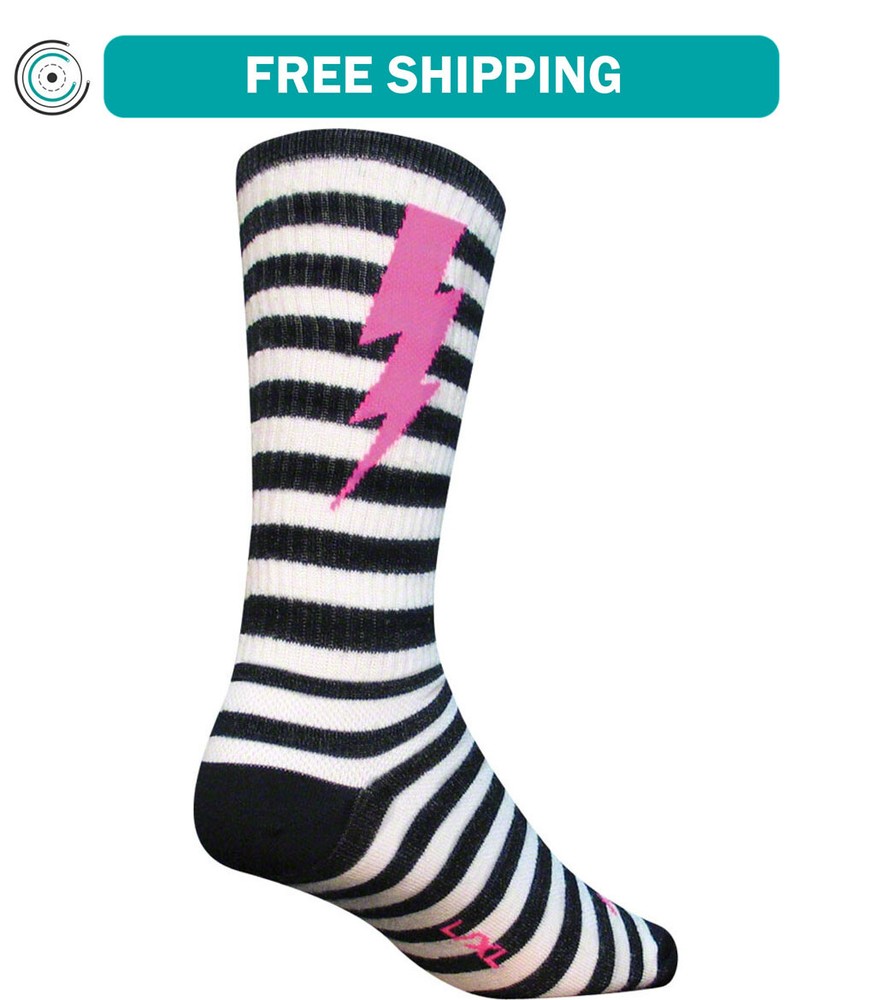 SockGuy Wool Lightning Socks 8 inch Black White Small Medium TurboWool