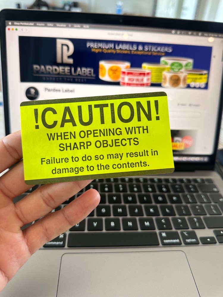 Caution Sharp Objects Stickers 2x4 Neon – 200 Safety Labels Roll