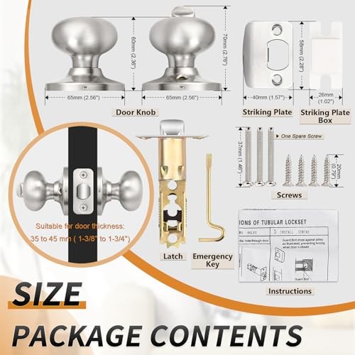 Keyless Privacy Door Knobs Door Knobs, No Key, Stainless 6 Pack Brushed Nickel