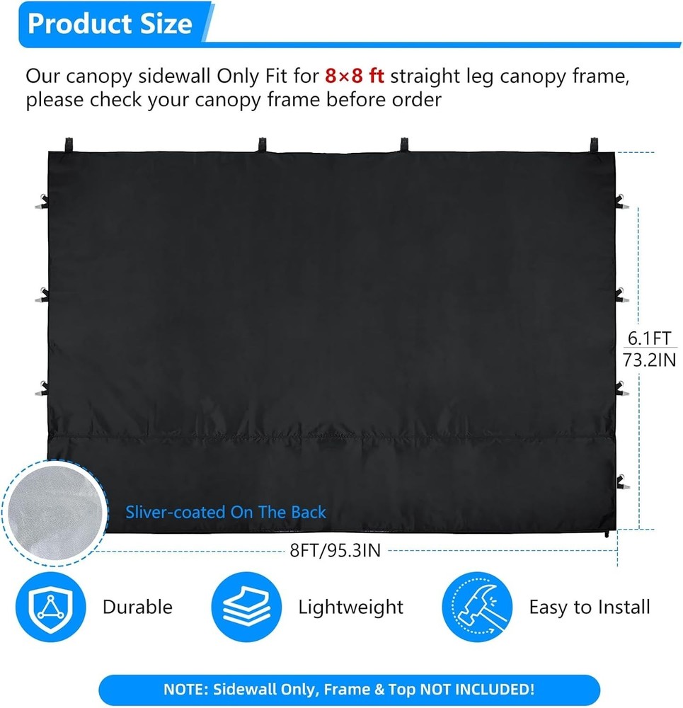 8×8 Canopy Tent Sidewall with Durable UV Protection - Quick Install Accessory