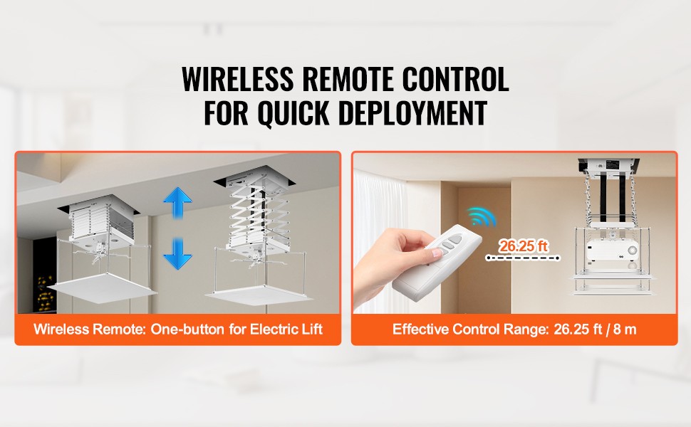 Motorized Projector Lift Hidden Projector Ceiling Mount w/ Remote &Wired Control