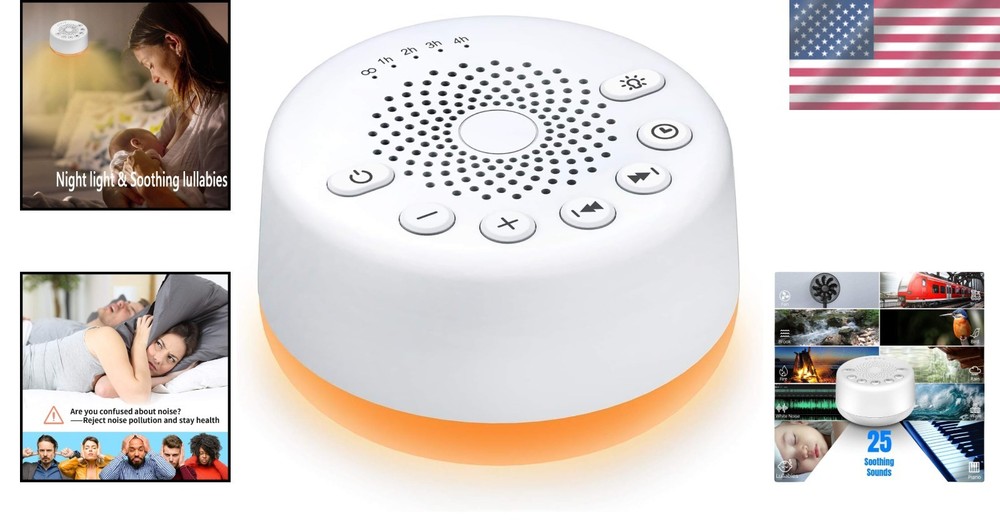 25 Soothing Sounds White Noise Machine, Night Light & Memory Function for Sleep