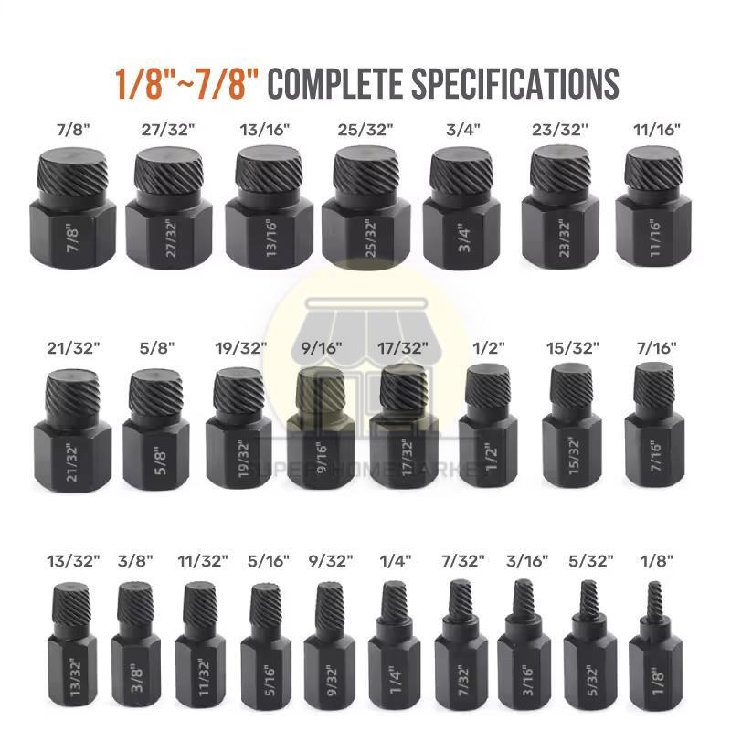 25PCS Multi-Spline Screw Extractor Set Hex Head Bit Socket Wrench Bolt Remover