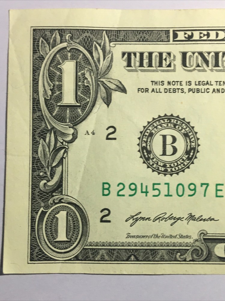 2021 Error $1 Bill Offset Mis-Print Obverse & Reverse