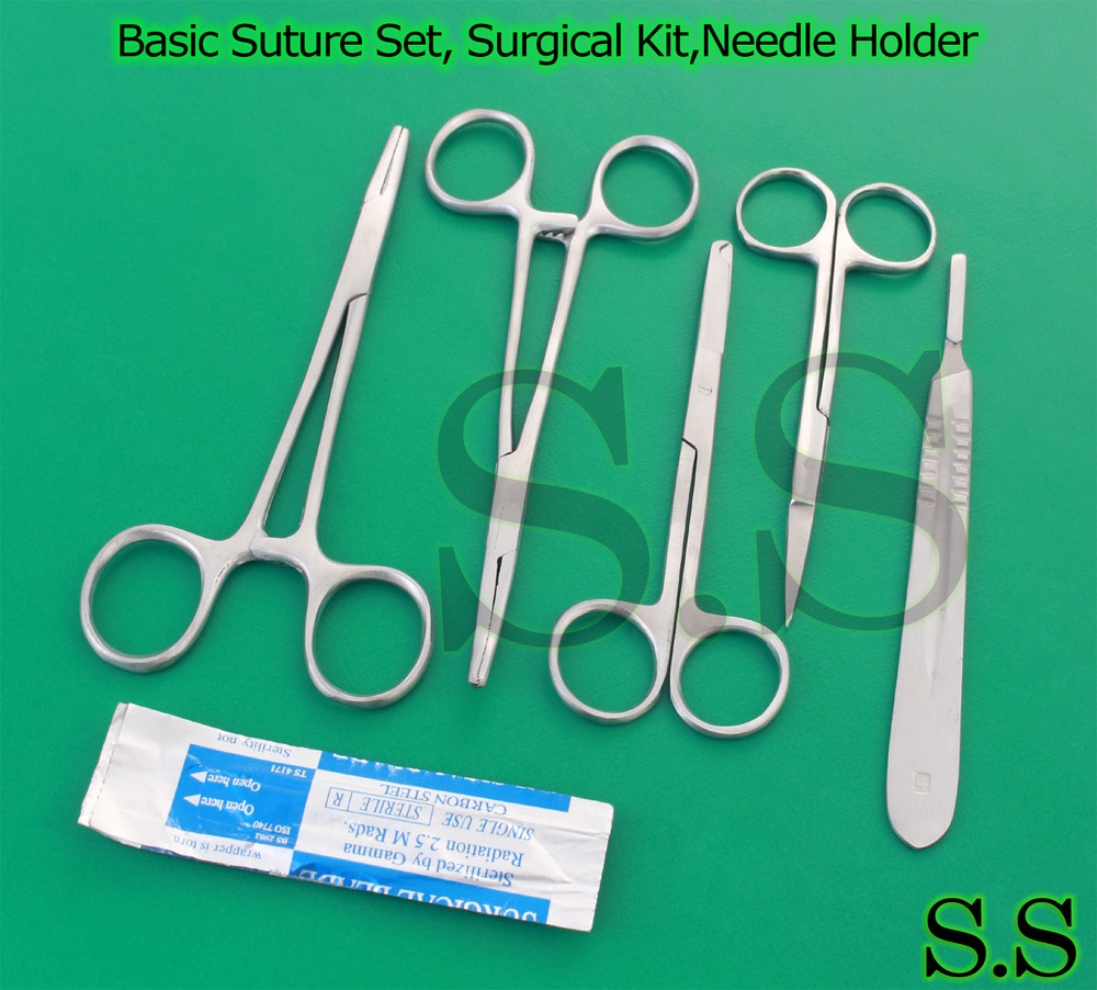 Basic Suture Set, Surgical Kit,Needle Holder,Forceps,Scissors &Scalpel#4 DS-1182