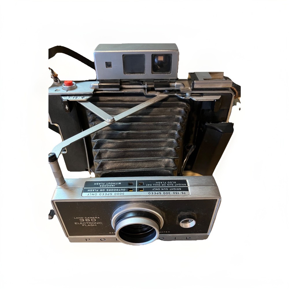 Polaroid 360 Land Camera Electronic Flash w/ Hard Case + Strap UNTESTED