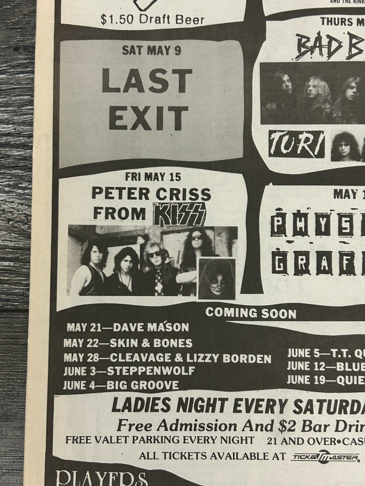 KISS Concert Ad Advert PETER CRISS Tour 1992 Players Nightclub NJ Vintage Kiss C