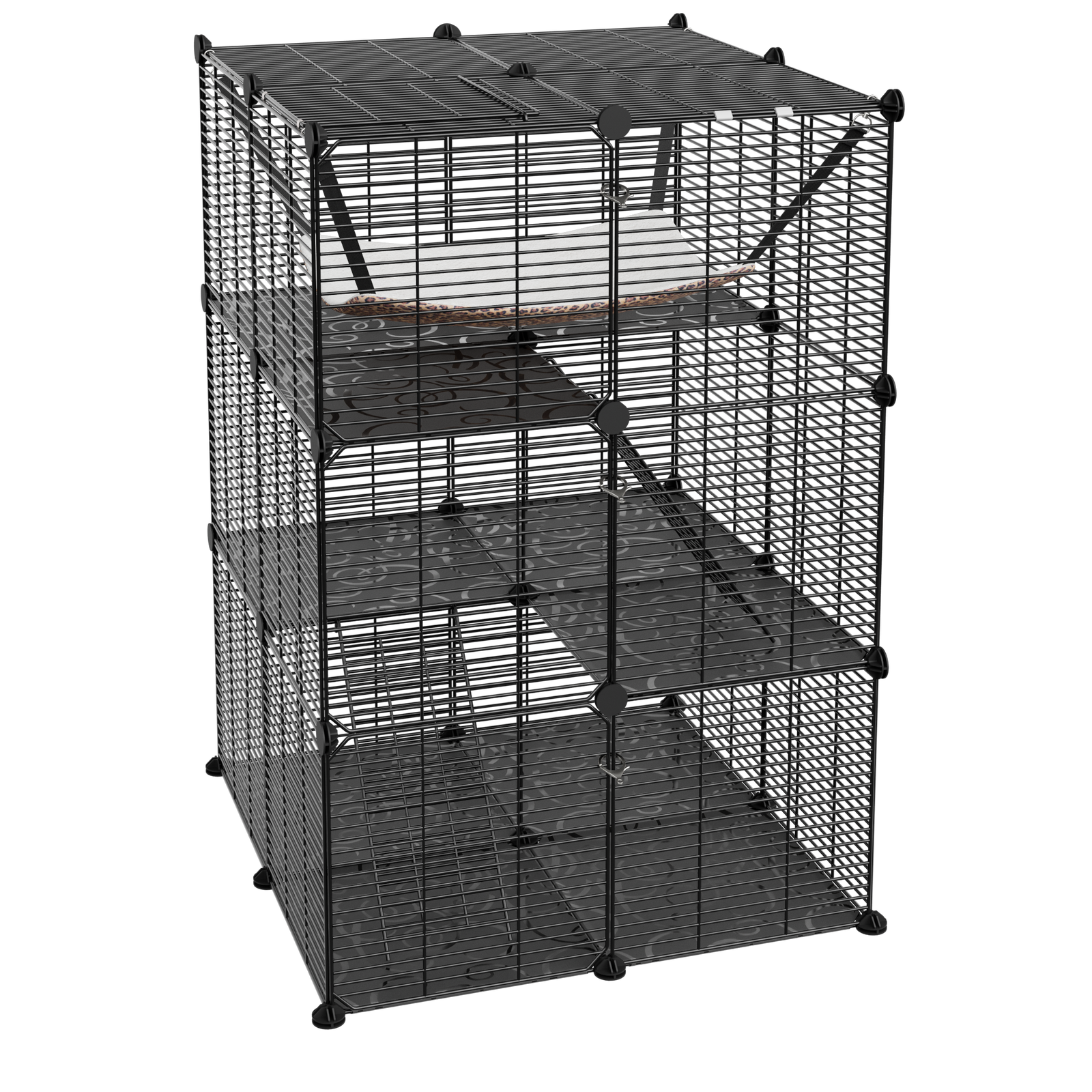 3-Tier Cat Cage Cat Kitten Enclosures Wire Pet Kennel Playpen Indoor w/ Hammock