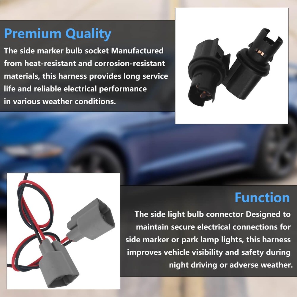 2-Pack Side Marker Light Bulb Socket Connector Pigtail Harness Kit, Fit for Ford