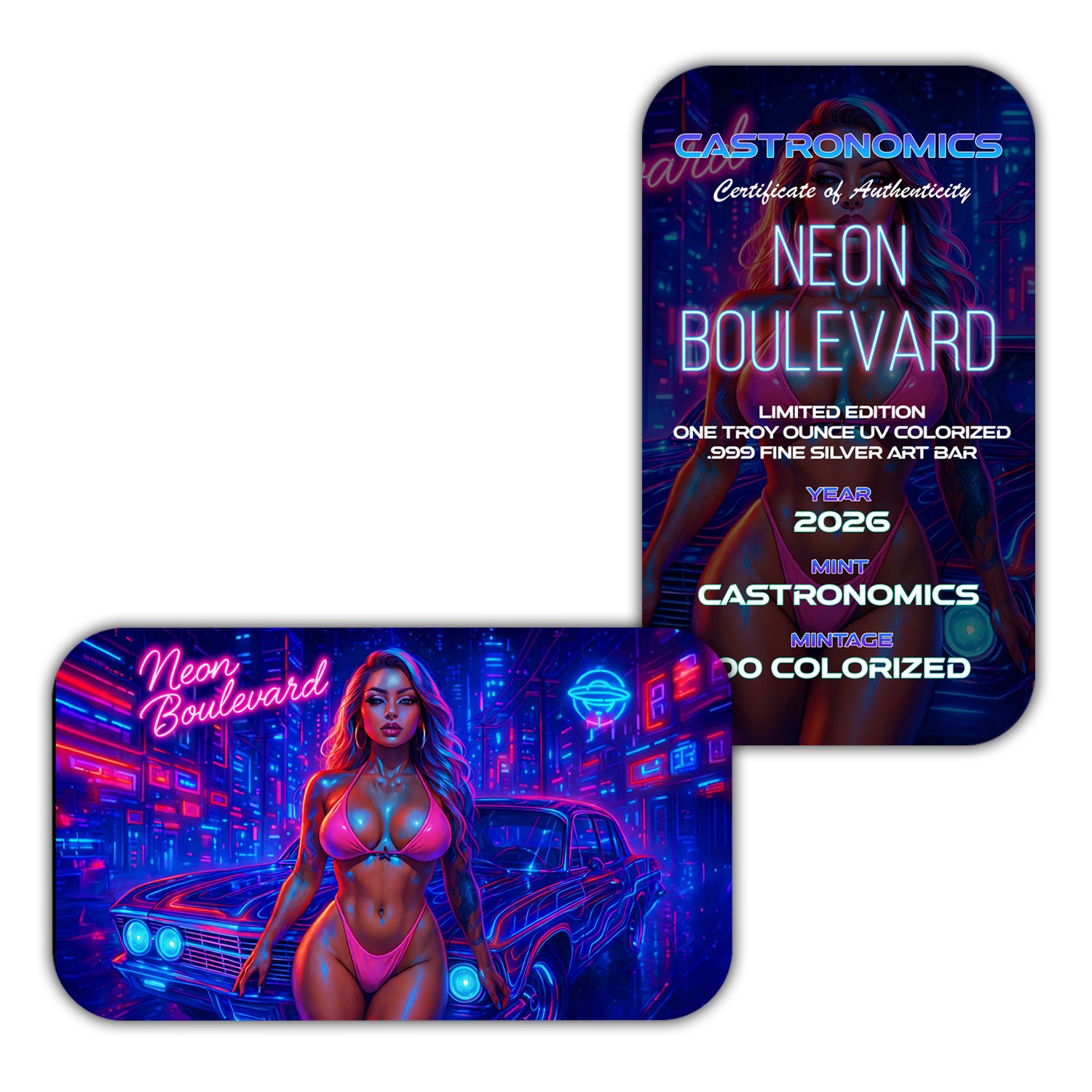 UV Colorized "Neon Boulevard" 1 oz .999 Fine Silver Art Bar