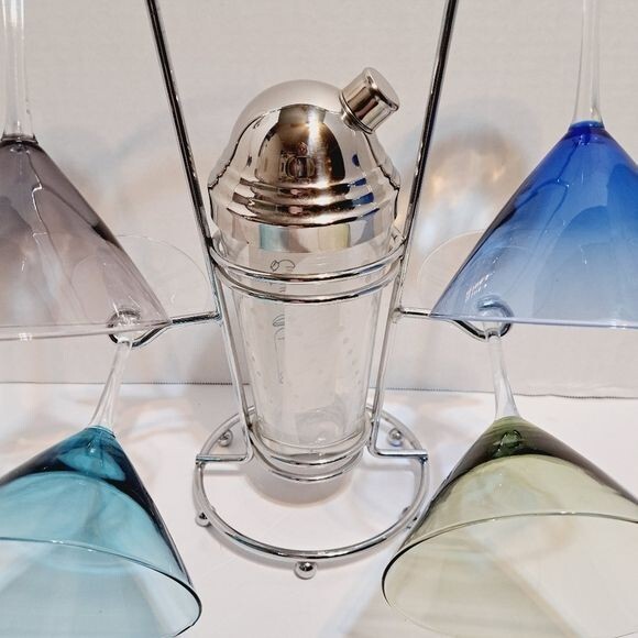 Hampton Forge Colored Glass Martini Bar Set Complete New