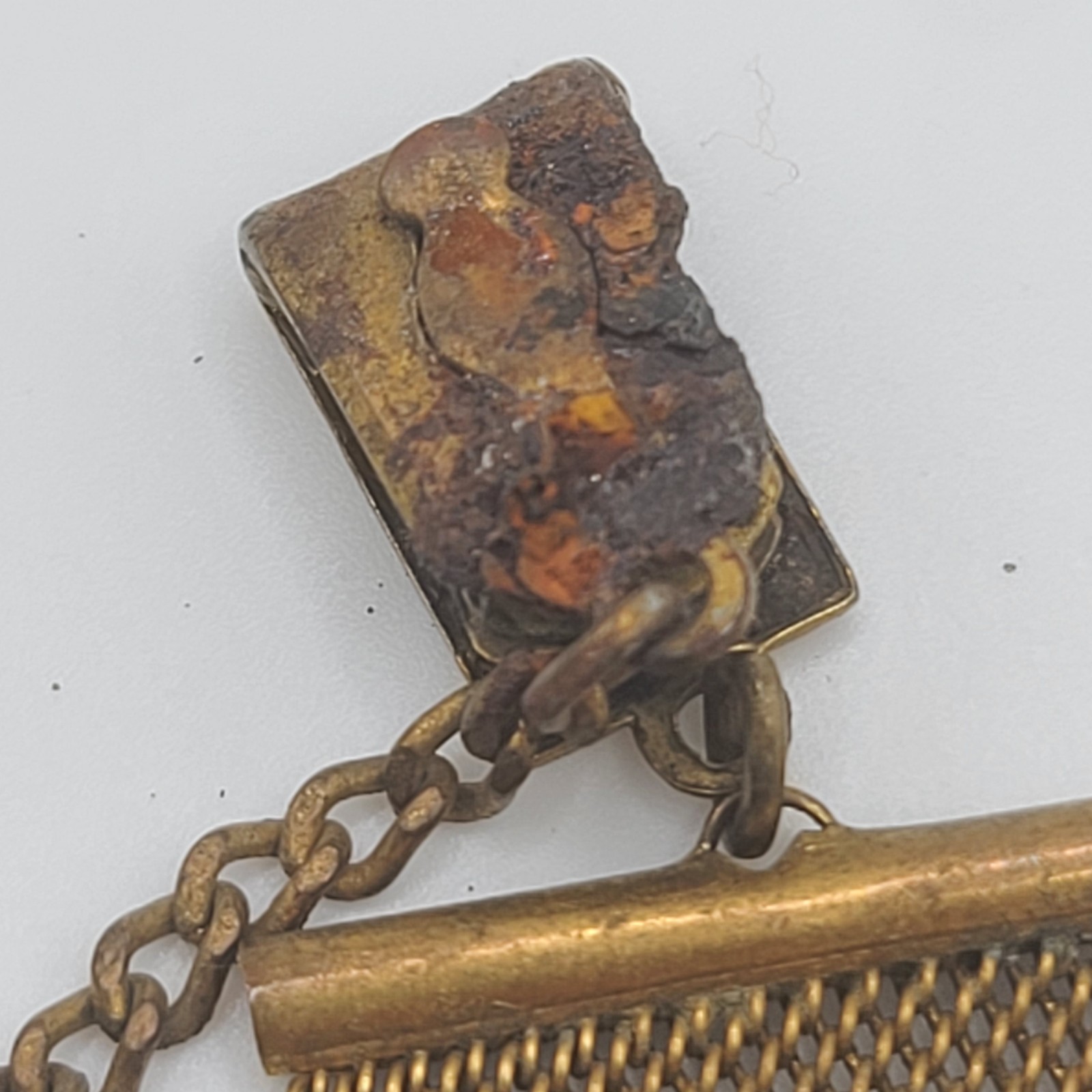 Vintage Mesh Watch Fob Seal Gold Tone READ