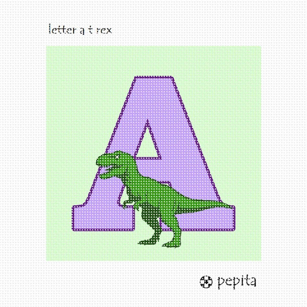 Letter A T Rex Needlepoint Kit or Canvas