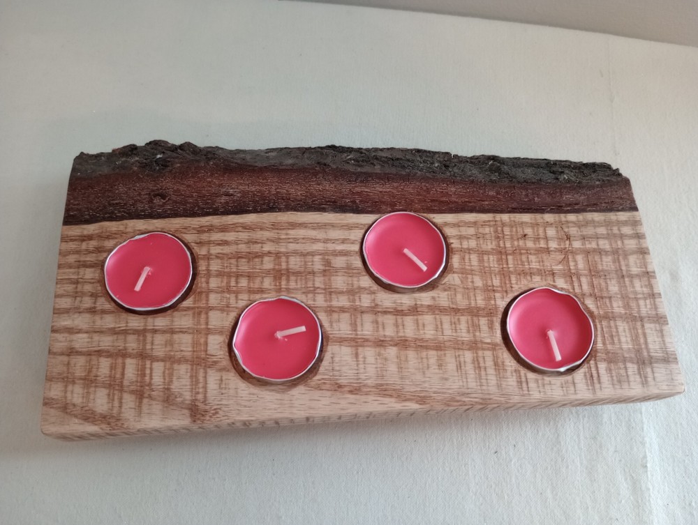 Rustic Wood Live Slab 4 Tea Light Table Display, Wedding & Home Decoration