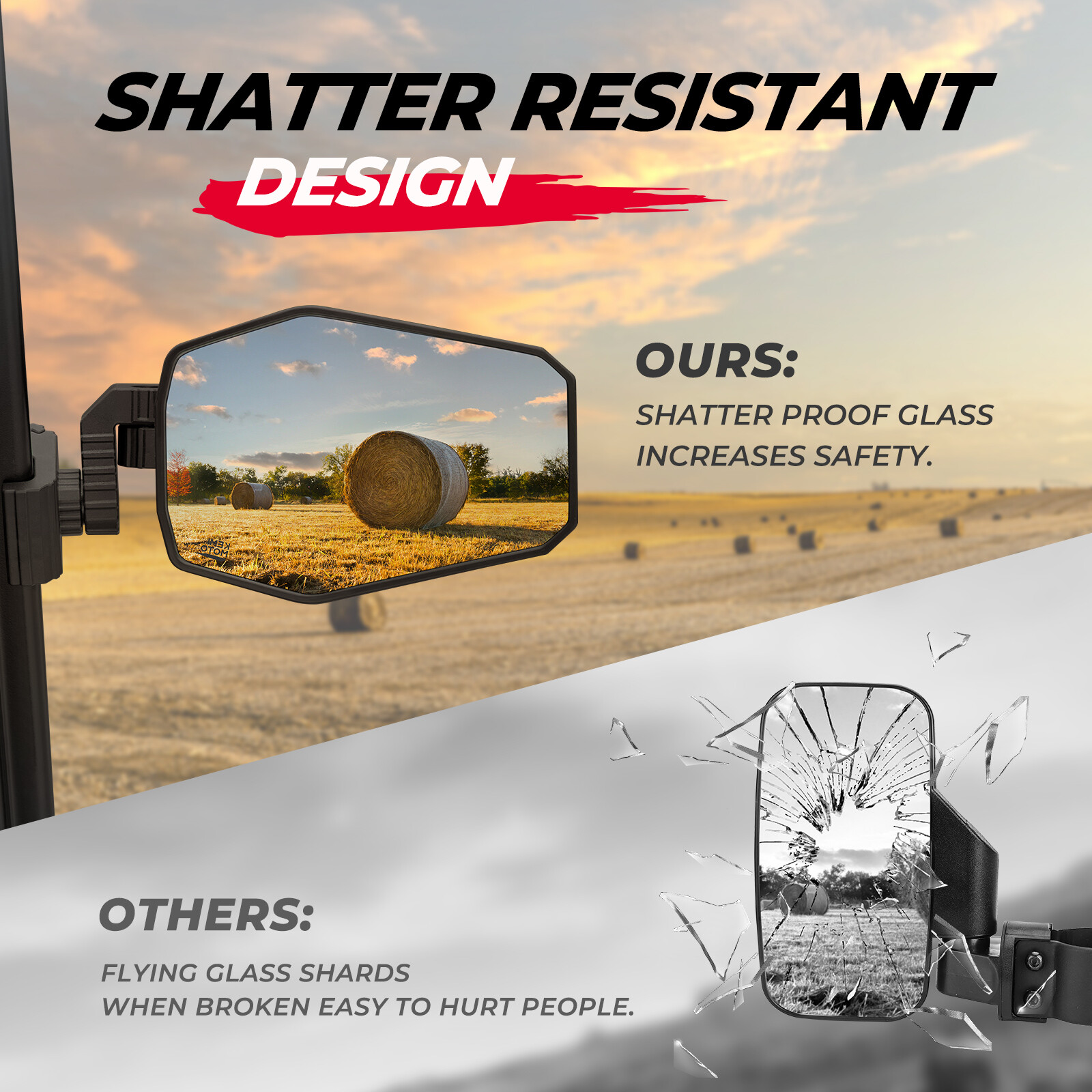 UTV Rear View Side Mirrors Breakaway For Polaris General XP 1000 Can Am Defender