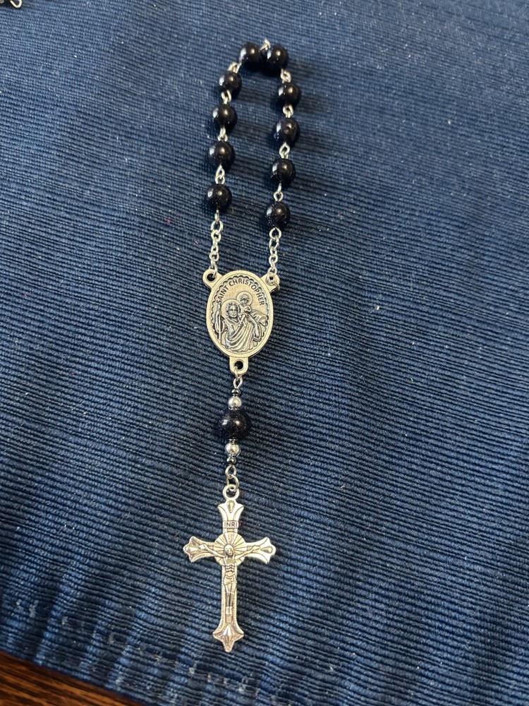 Handmade Blue Stone St. Christopher One Decade Pocket Catholic Rosary