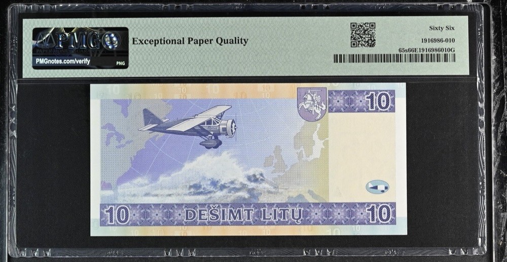 Lithuania 2001 10 Litu SPECIMEN banknote PMG66. RARE TYPE