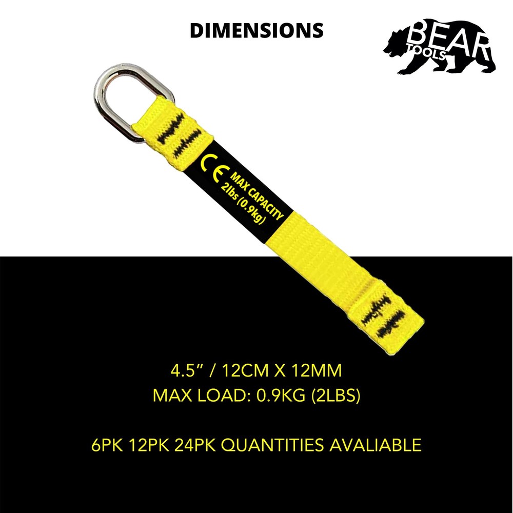 Yellow Flat Dring Tool Tail Tethers 2in1 Application Max Load 0.9kg 12cm X 12mm