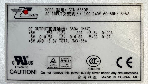 Emacs GIN-6350P Server Grade Power Supply
