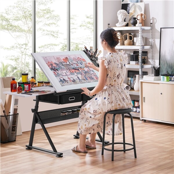 Height Adjustable Art Desk for Adults Tilting Tabletop Drafting Drawing Table