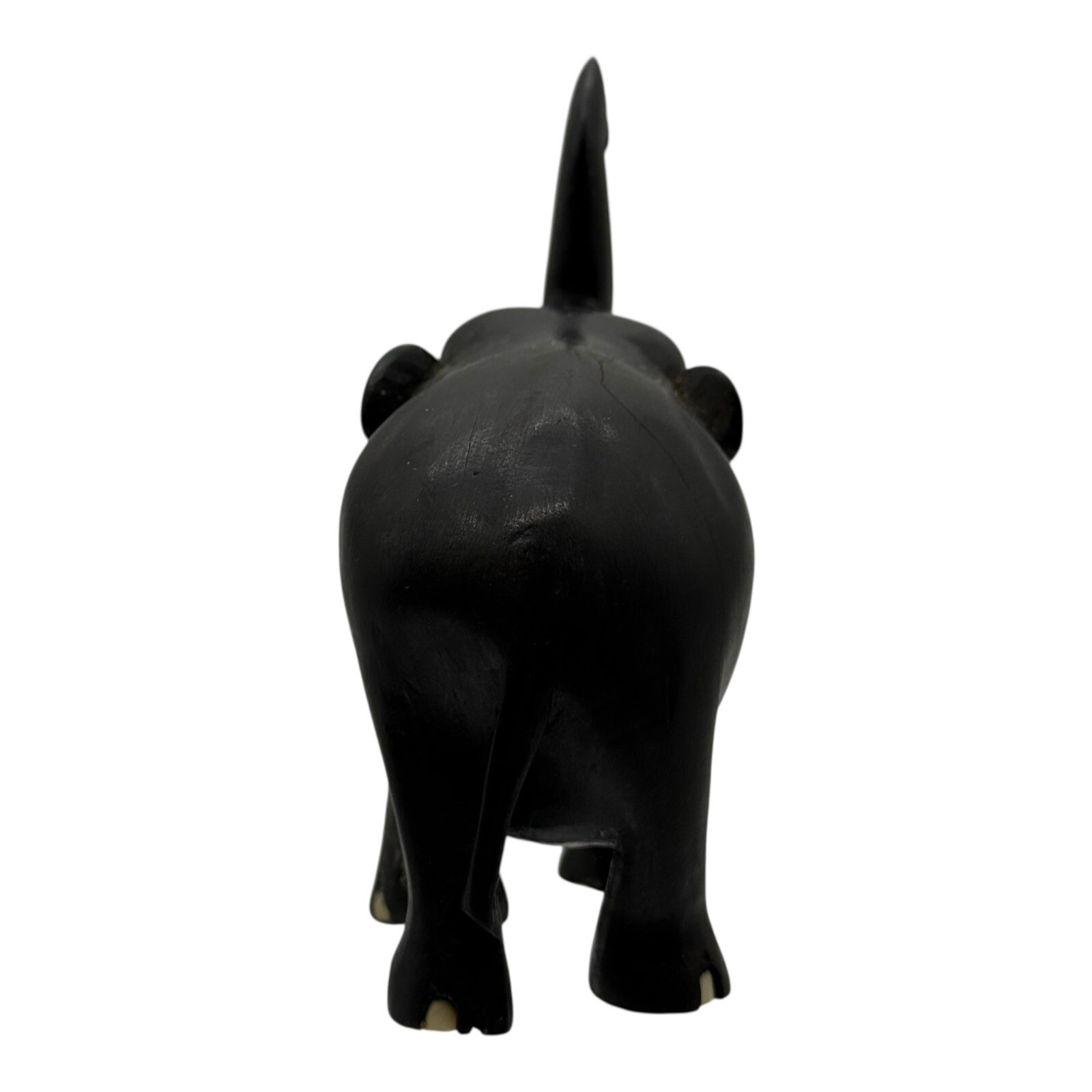 Elephant Figurine Wood Carved Trunk Up Good Luck Home Decor Vintage Statue