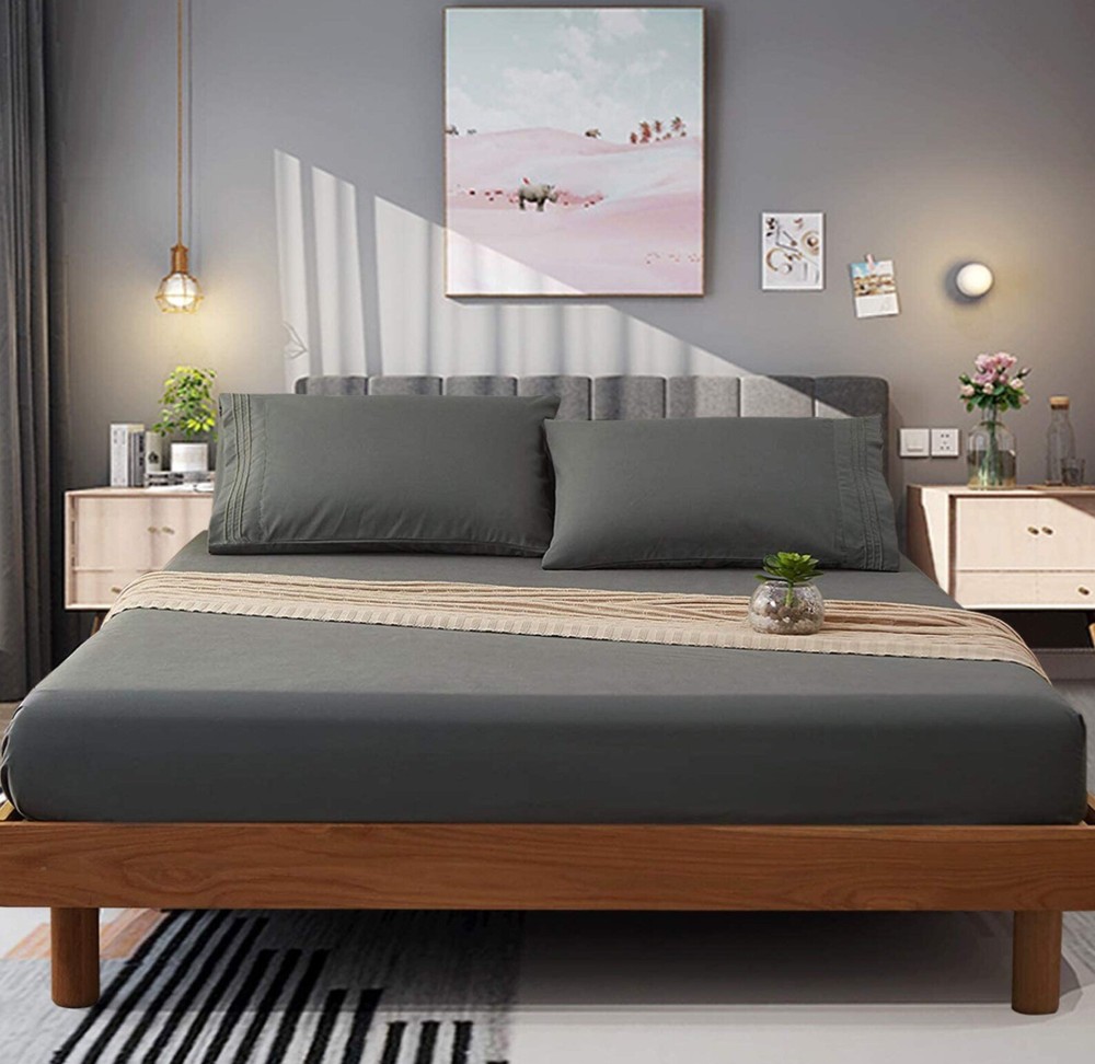 Grleaf 4pc Microfiber Sheet Set Dark Grey Soft, Size Queen