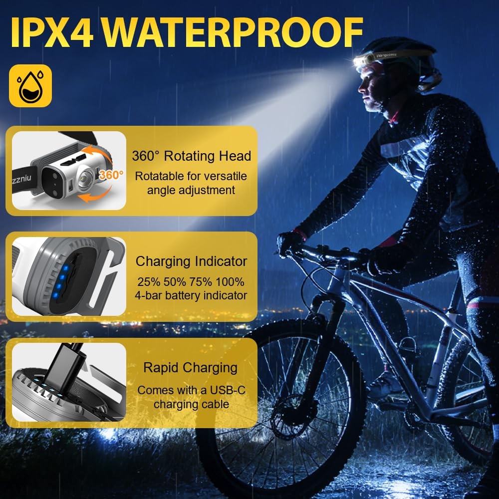 LED Headlamp Rechargeable Type-C, 2 Pack Super Bright Head Lamps, 8 Modes Cli...