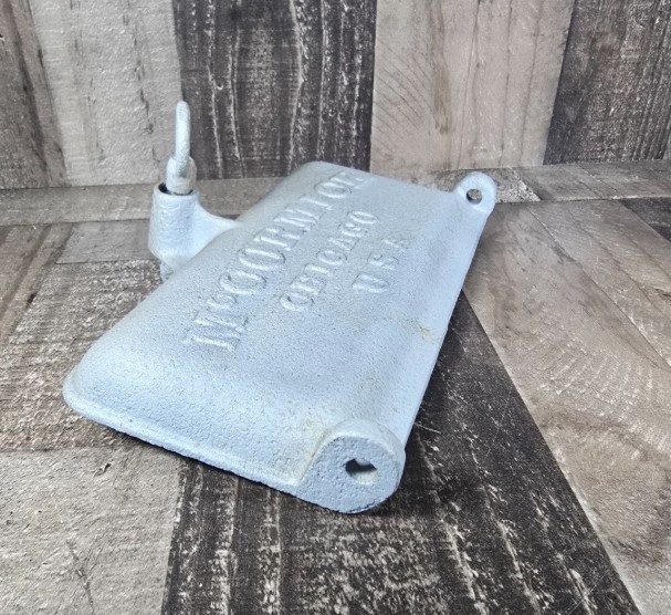 ANTIQUE McCormick Tool Box Lid Cast Iron Tractor Horse Mower Implement M539