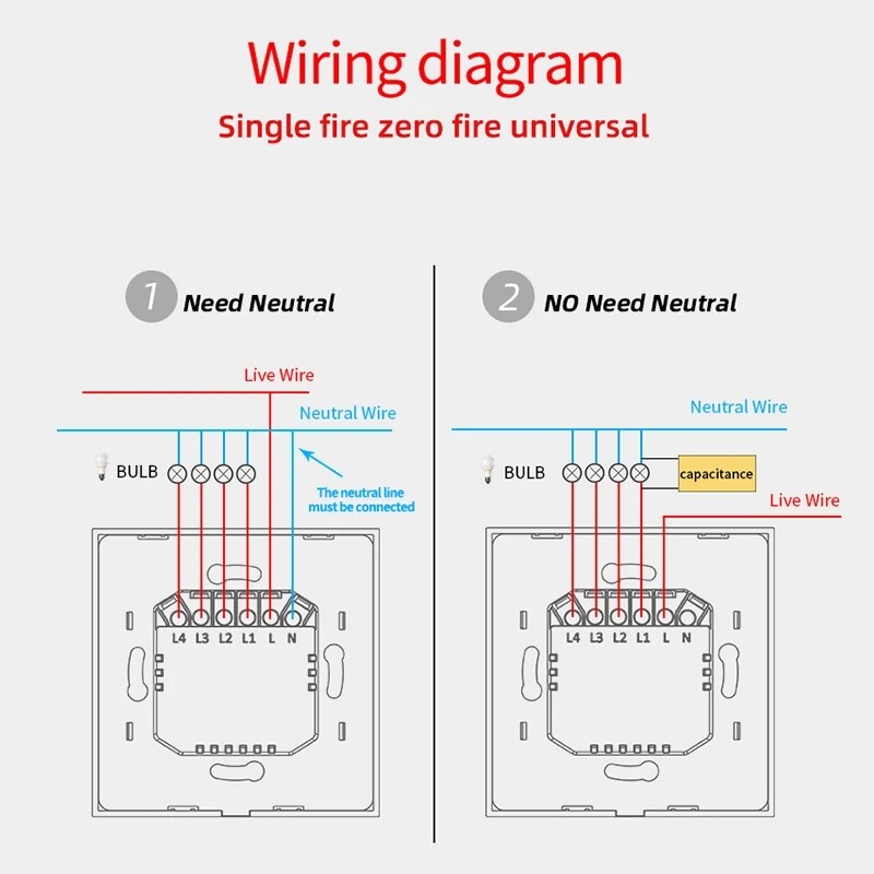 Wifi Switch No Neutral Wire Required Touch Switch Work with Alexa Google Home