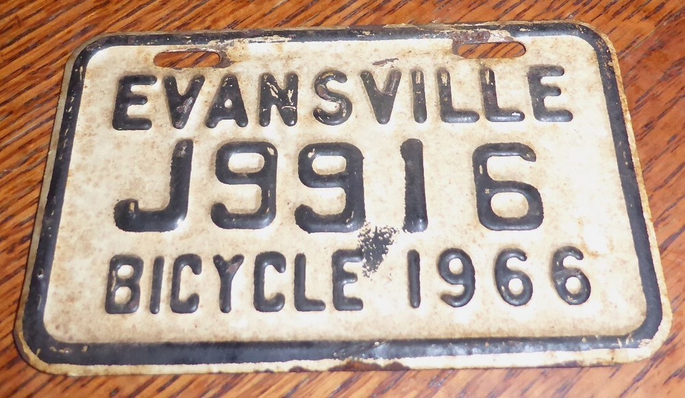 VINTAGE 1966 EVANSVILLE BICYCLE LICENSE