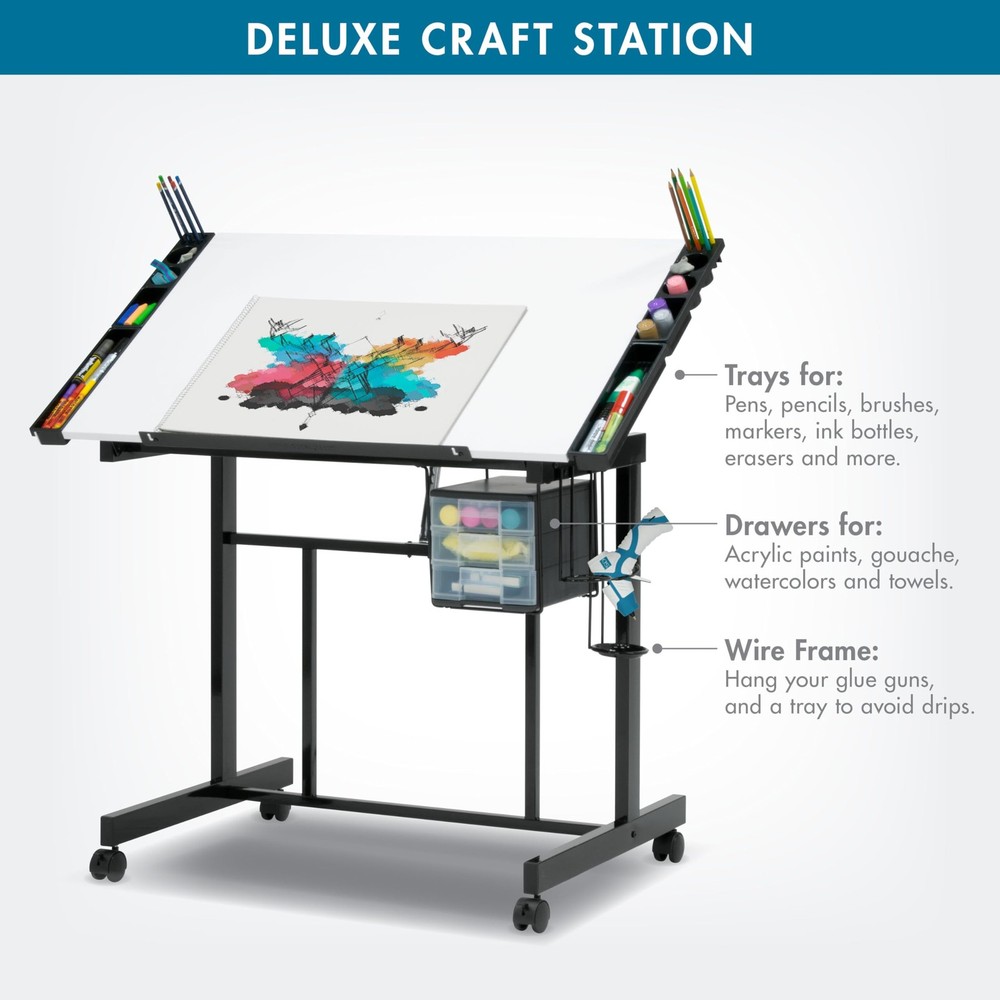 Studio Designs Deluxe Craft Station, Top Adjustable Drafting Table Craft Tabl...