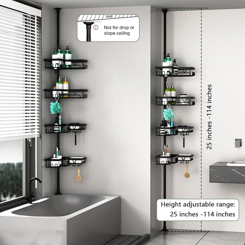 Height Adjustable Shower Caddy Corner Organizer 4-Tier Waterproof Rustproof New