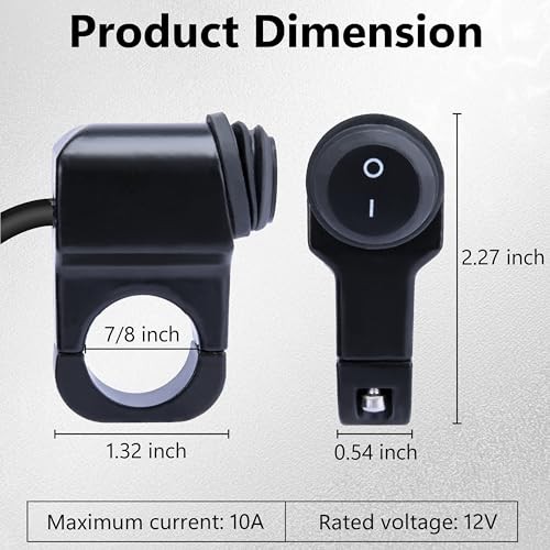 Motorcycle Handlebar Switch 12V, Waterproof Motorcycle Light Toggle 1 PC