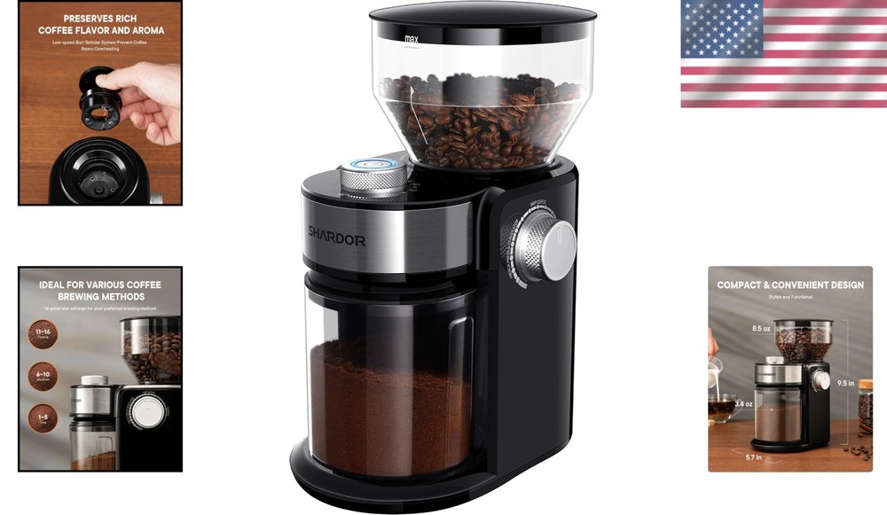 Compact Electric Burr Mill Coffee Grinder with 16 Settings for Any Brew Method