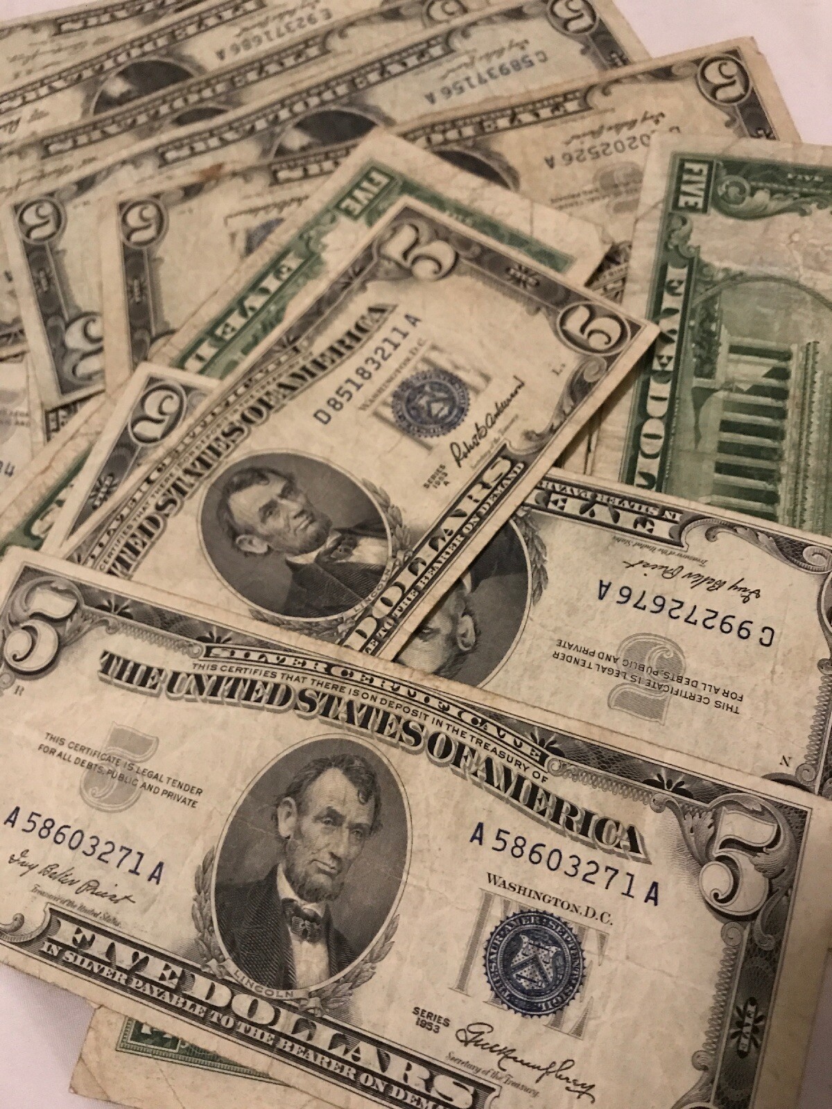 ✯ One RARE 1953 Blue Seal $5 Silver Certificate Note FIVE Dollar Bill Lot Money✯