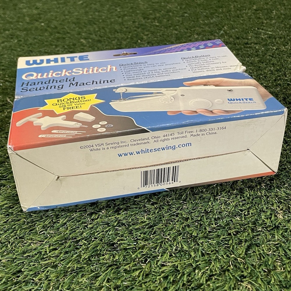 Vtg White QuickStitch Handheld Sewing Machine NIB Portable Mini Quick Button New