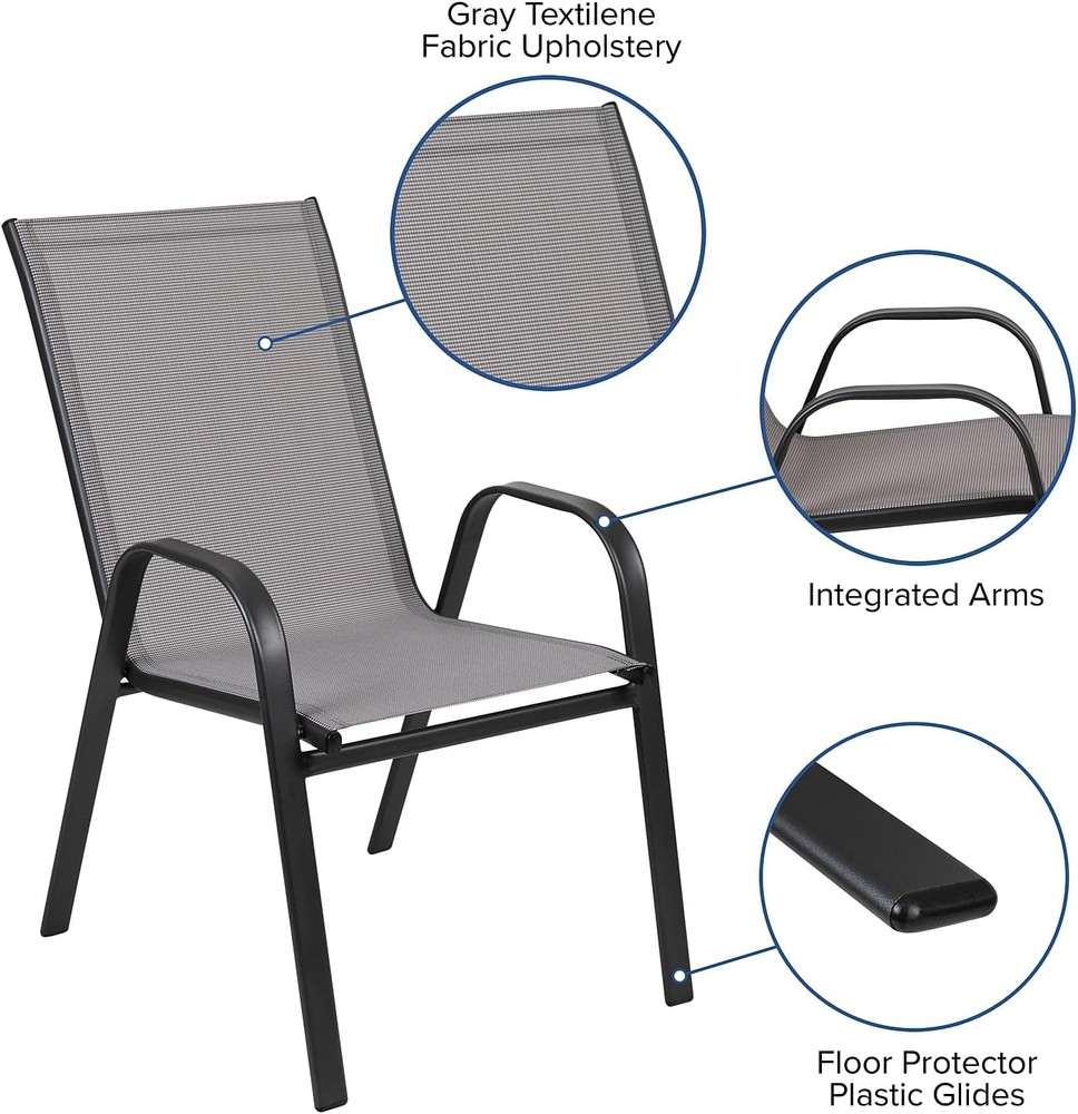 Brazos 3-Piece Outdoor Dining Set with Glass Table & 2 Stackable Chairs