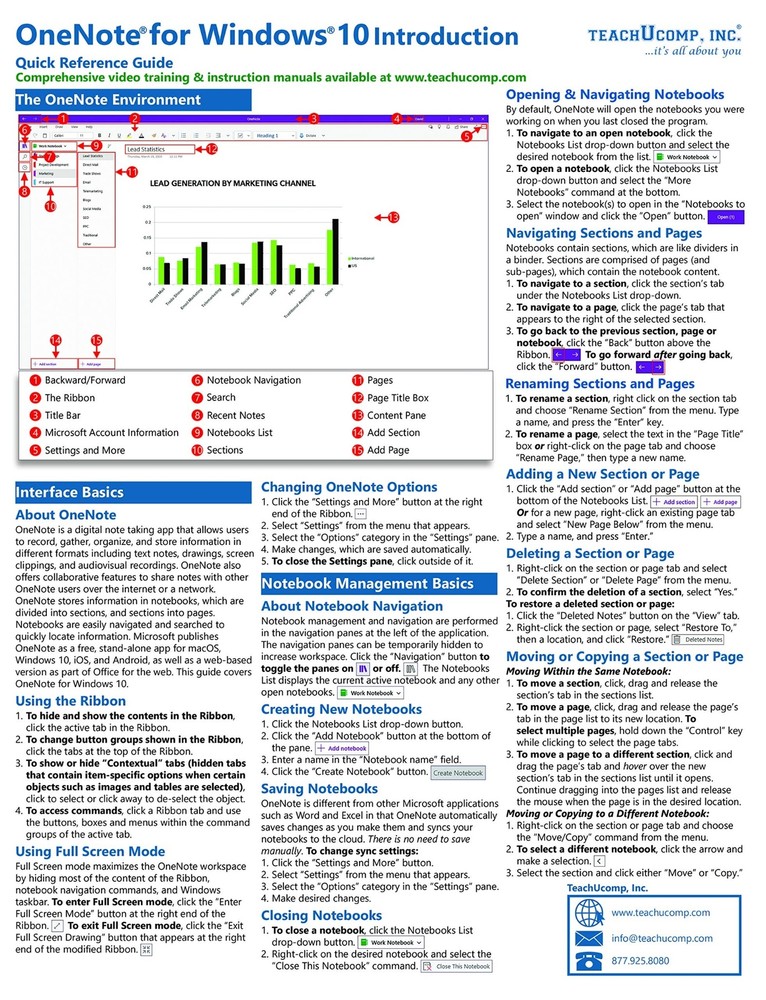 OneNote for Windows 10 Training Guide Quick Reference Card 4 Page Cheat Sheet