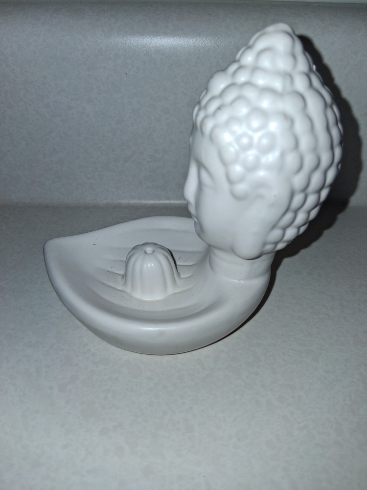 BUDDHA HEAD INCENSE HOLDER CERAMIC WHITE 4"