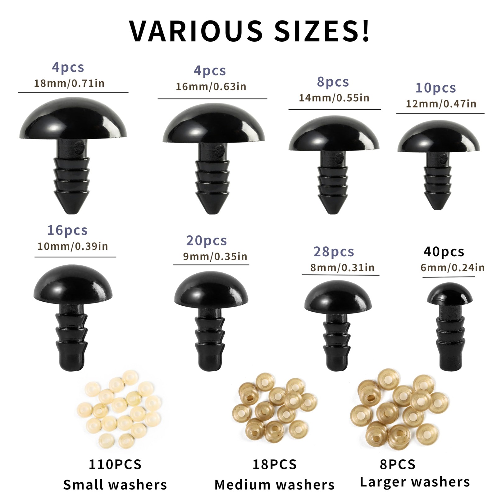 6-18 mm, 8 Sizes Safety Eyes for Crocheting, Crochet Eyes for amigurumi, Stuf...