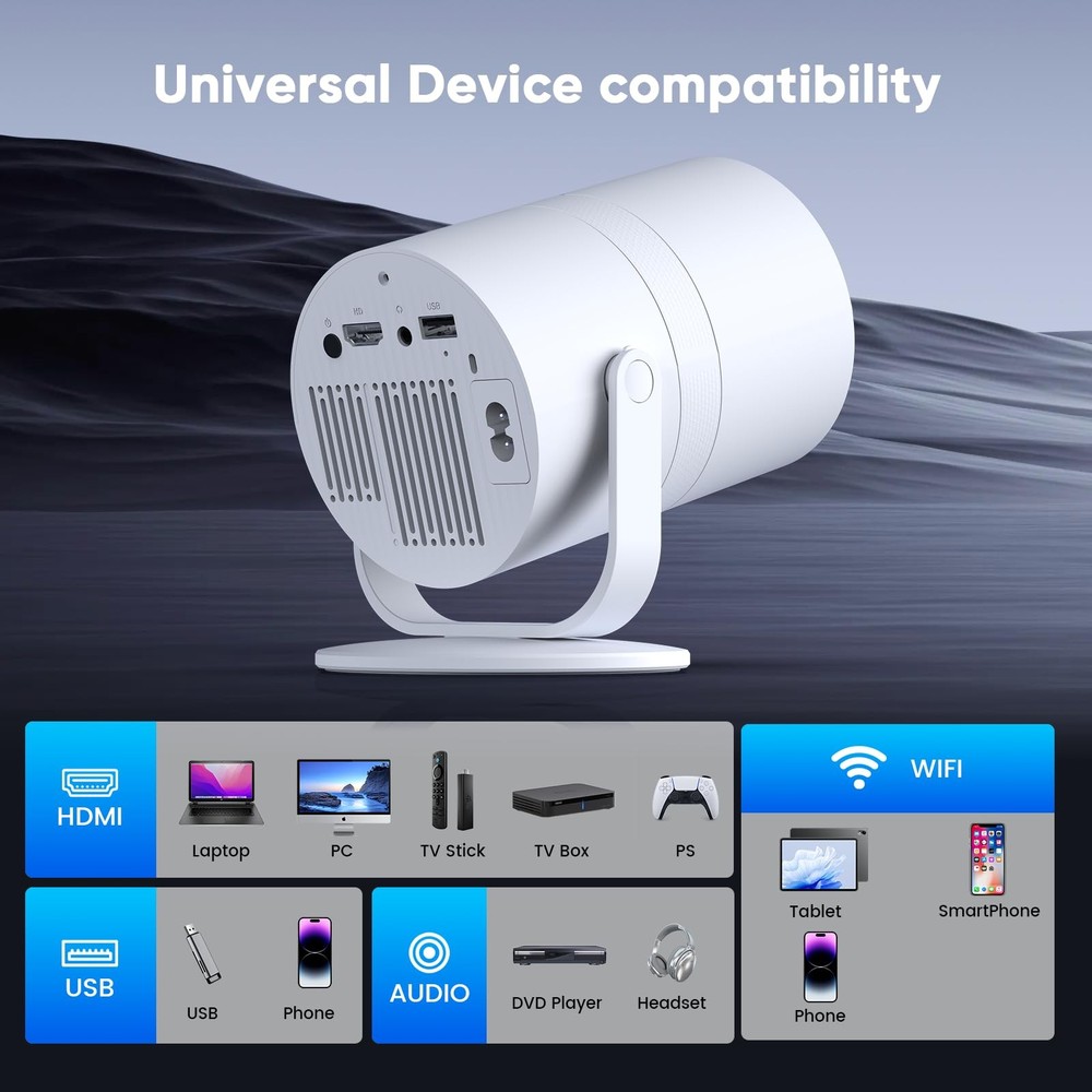 [Built-in Apps] Mini Projector with WiFi and Bluetooth & Android 12, Electric...