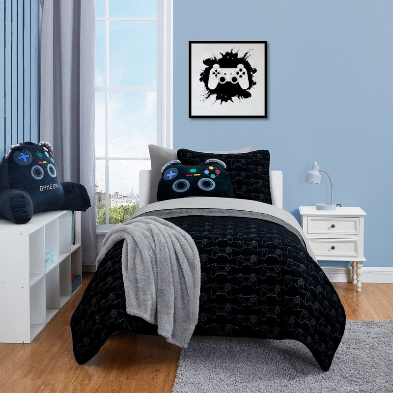Kid Reversible Quilt Set W/ Sheets Game Controller Soft Lightweight Bedding Set
