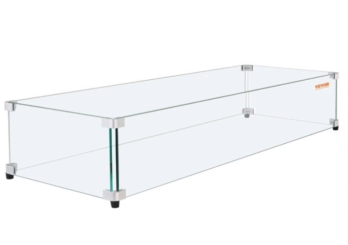 VEVOR Glass Wind Guard for Rectangular Fire Pit Table 31 x 12.5 x 6.5 Inch