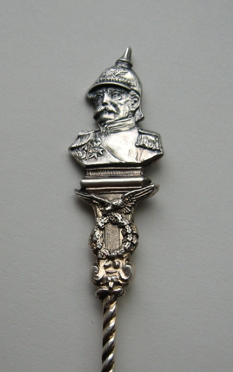 Antique Berlin German 800 Silver Otto Von Bismarck Bust Finial Spoon