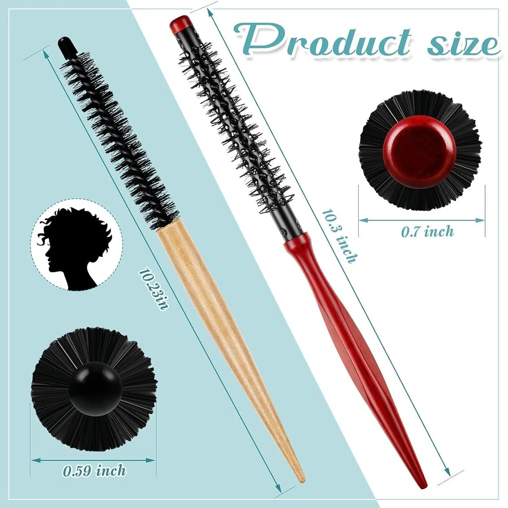 2 Pcs Small Round Hair Brush Mini Wood Roller
