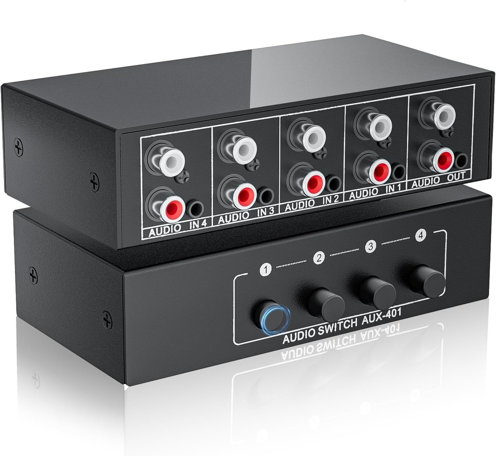 Passive Stereo Audio Switch Box – 4 Inputs and 1 Output, No Power Required