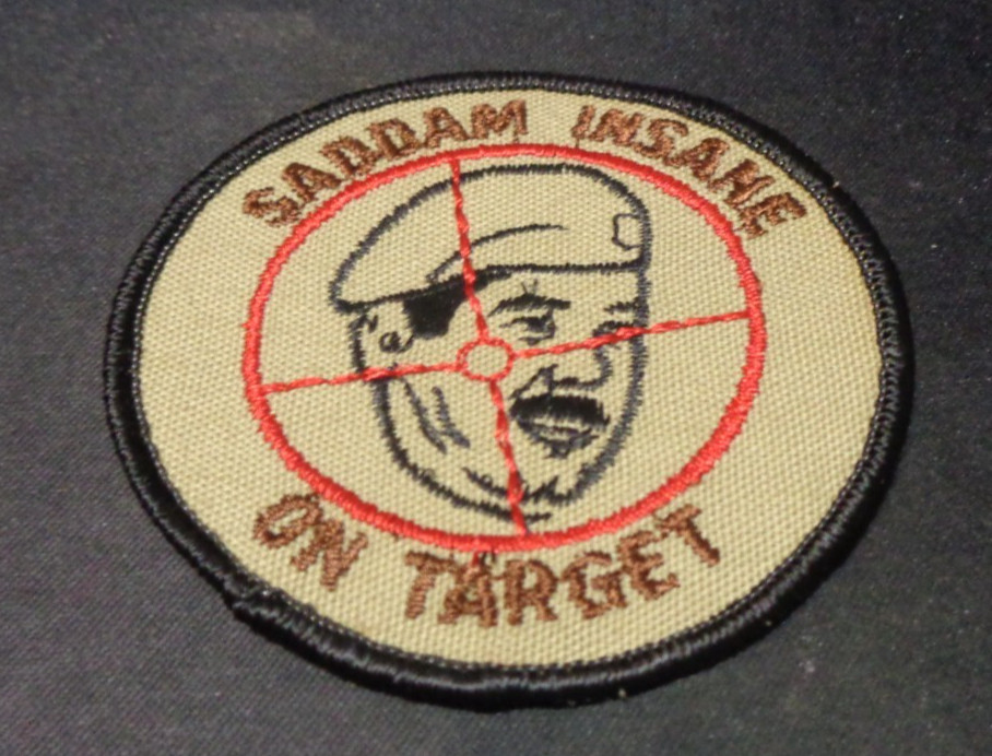 VTG Saddam Insane Hussein On Target Gag Gulf War Desert Storm 1991 Patch ROUND