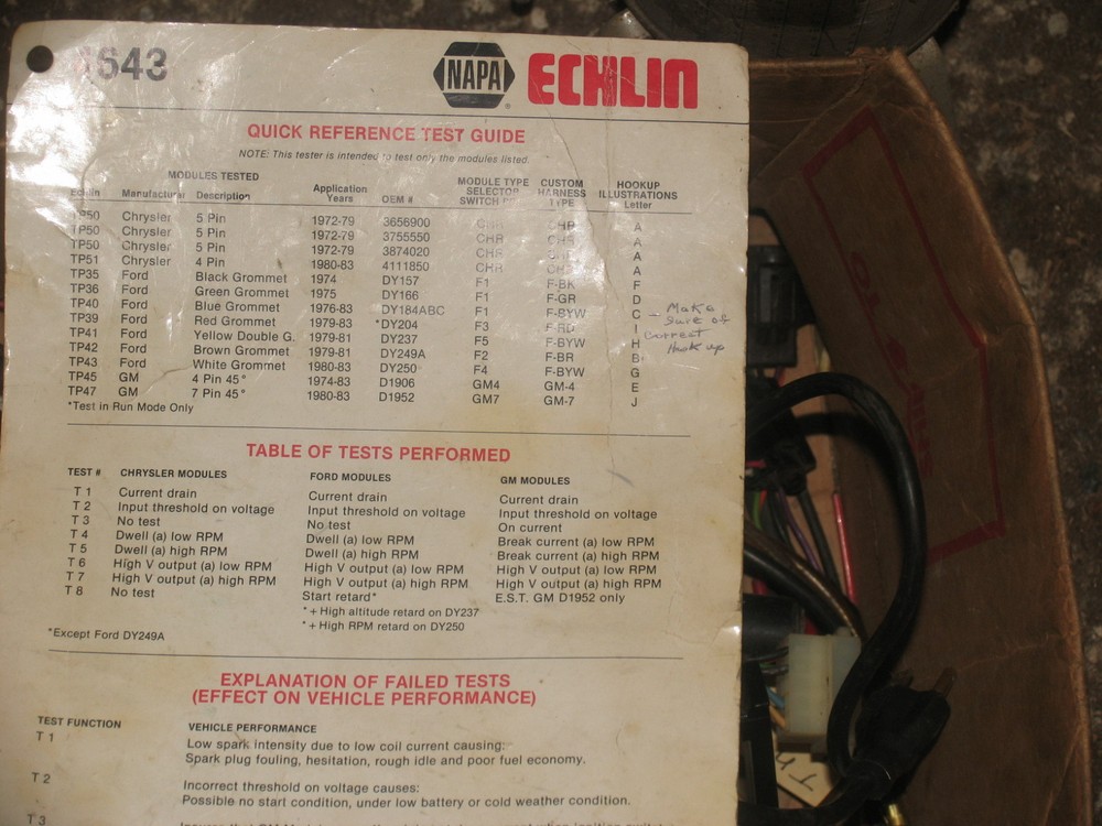 Napa Echlin Model 4643 Computerized Electronic Ignition Module Tester Zetron