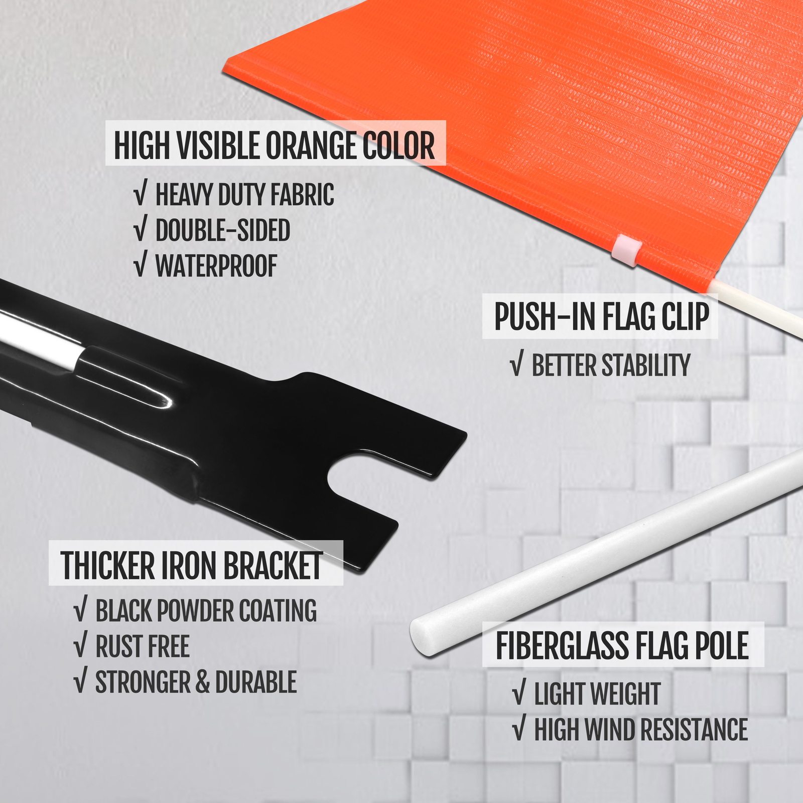 Anely 6Ft Bike Safety Flag with Fiberglass Pole - Bicycle Trailer Safety Flag